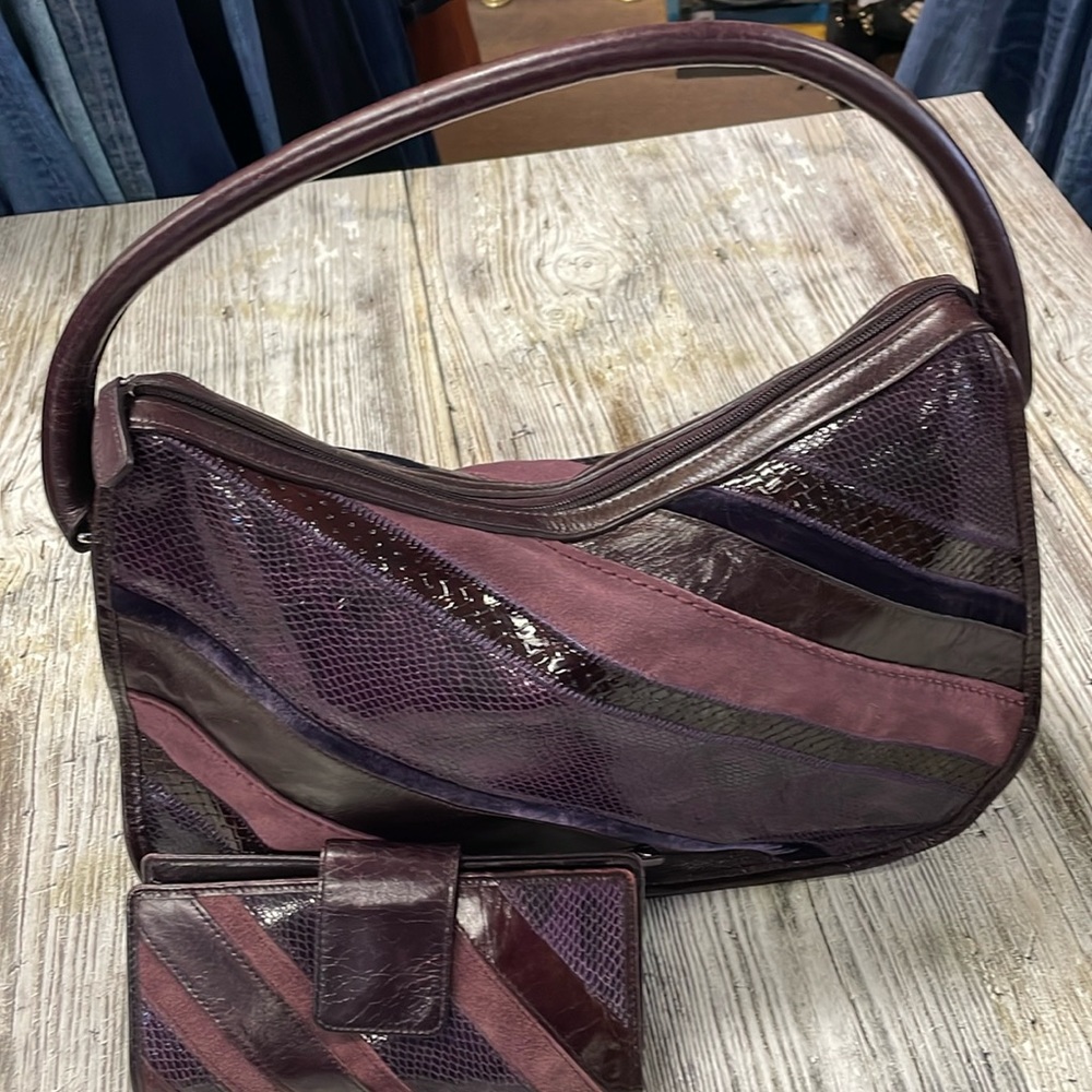 Kate Landry - Purple Leather Purse w/Mixed Print & wallet